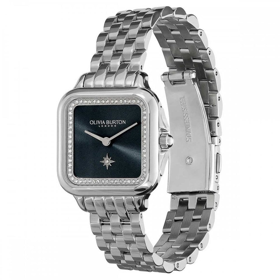 Olivia Burton Ladies Classic Grosvenor 28mm Blue Dial Bracelet Watch