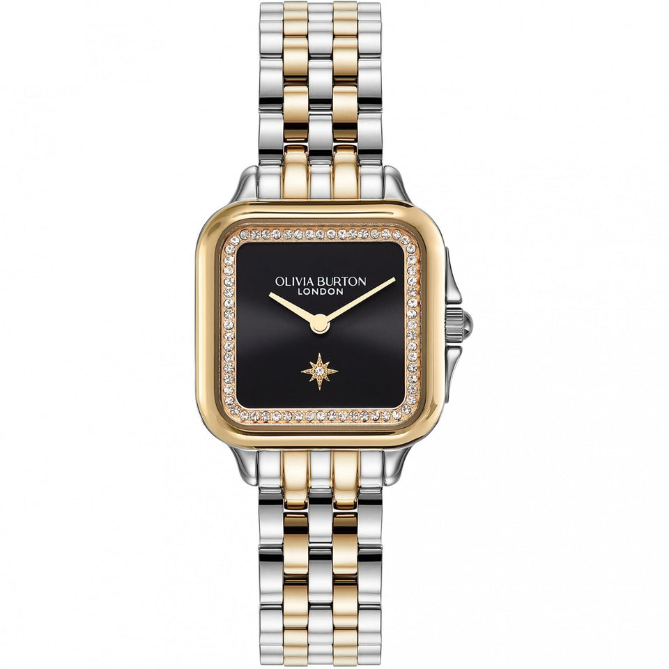 Olivia Burton Ladies Classic Grosvenor Black Dial Two Tone Watch