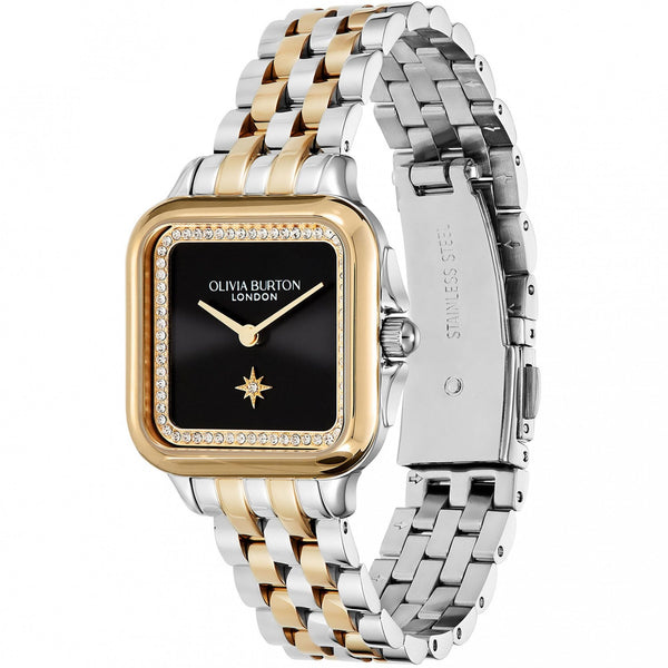 Olivia Burton Ladies Classic Grosvenor Black Dial Two Tone Watch