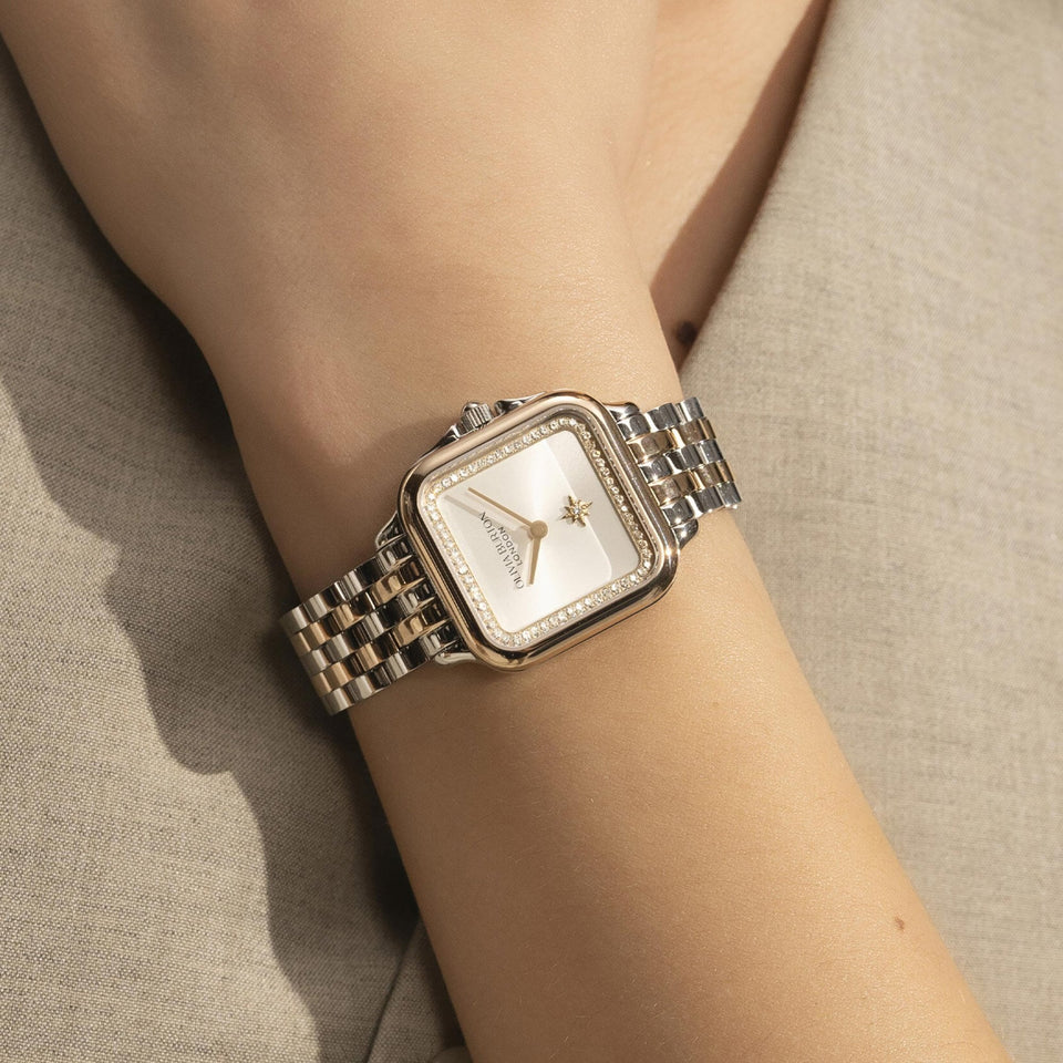 Olivia Burton Ladies Classic Grosvenor White Dial Two Tone Watch
