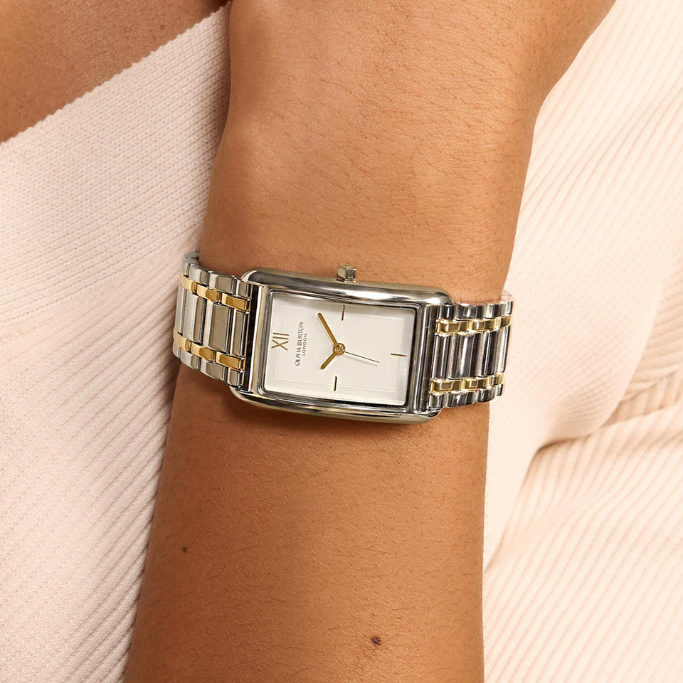 Olivia Burton Ladies Classic Grove Rectangular Dial Two Tone Watch