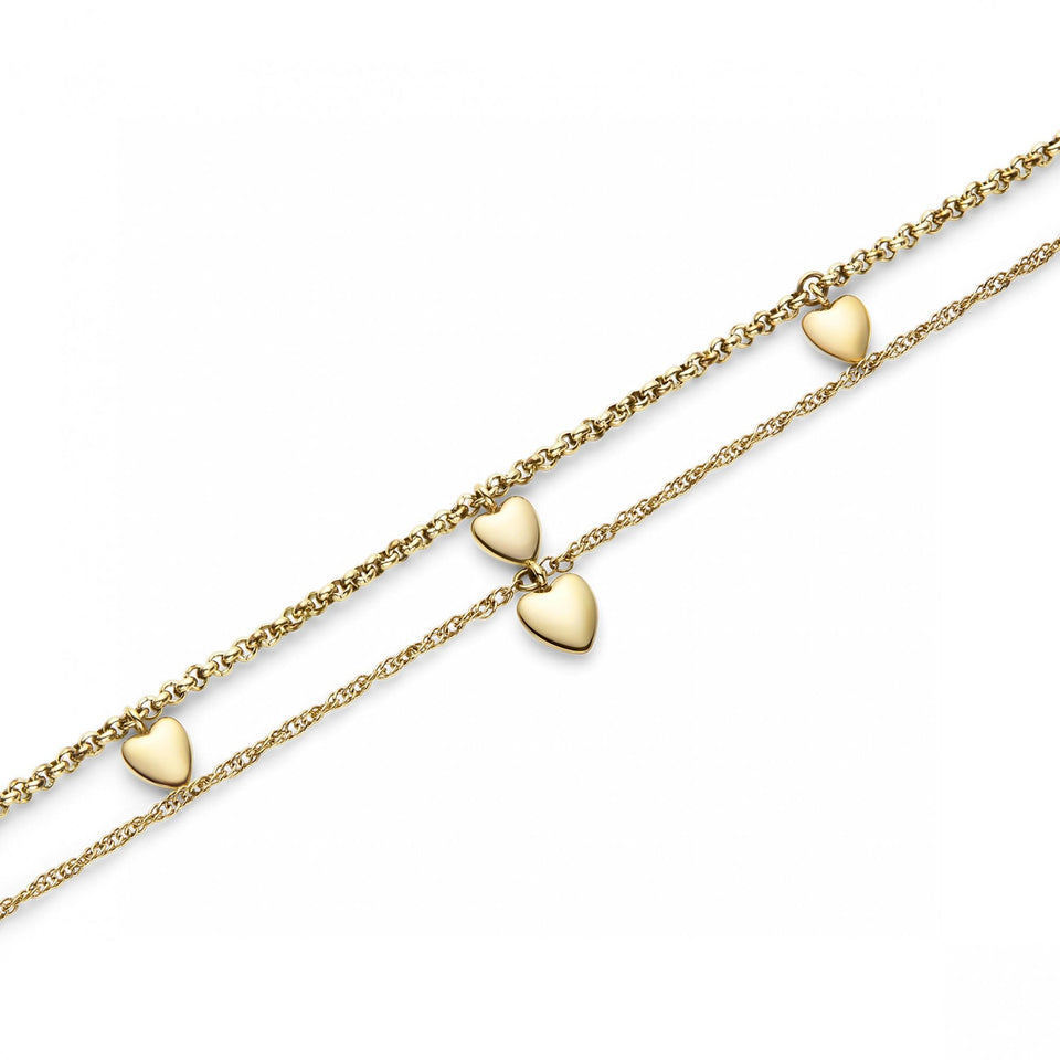 Olivia Burton Ladies Classic Mini Heart Gold Plated Double Bracelet