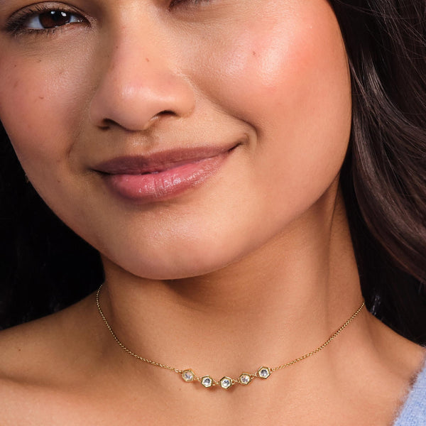 Olivia Burton Ladies Ever Stacked Gold Plated Honycomb Stone Set Necklace
