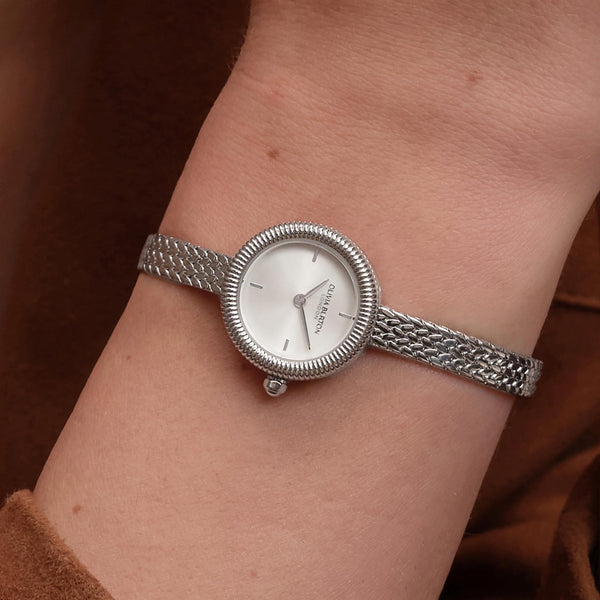 Olivia Burton Ladies Finery Circle Dial Mesh Bracelet Watch