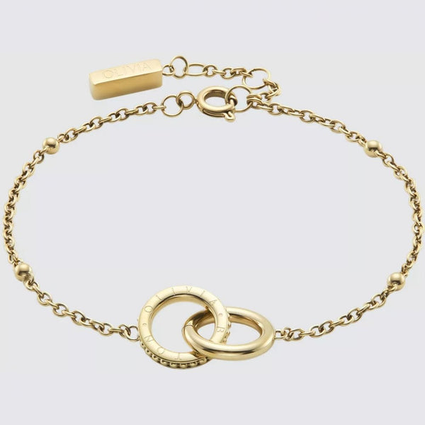 Olivia Burton Ladies Green Dial Watch & Gold Toned Interlinked Bracelet Set
