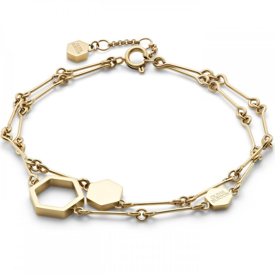 Olivia Burton Ladies Honeycomb Classic Gold Plated Layered Bracelet