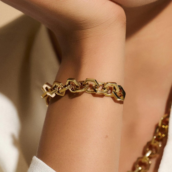 Olivia Burton Ladies Honeycomb Gold Plated Interlinked Bracelet