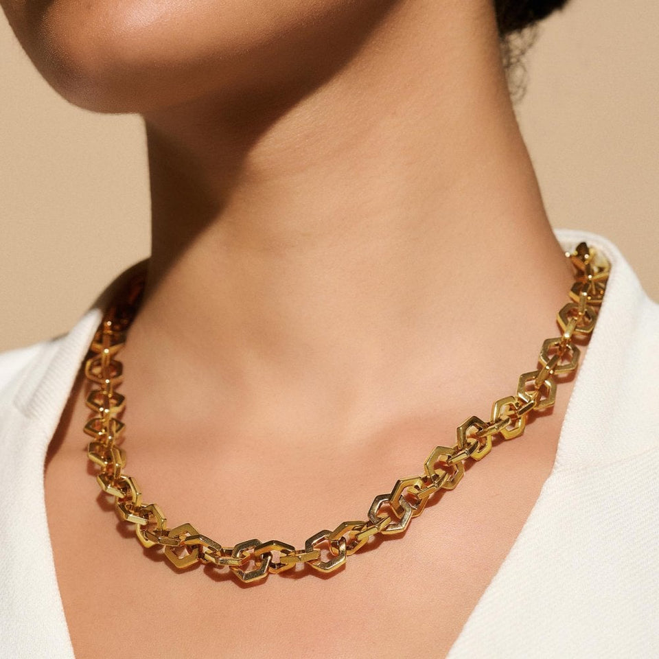 Olivia Burton Ladies Honeycomb Gold Plated Interlinked Necklace