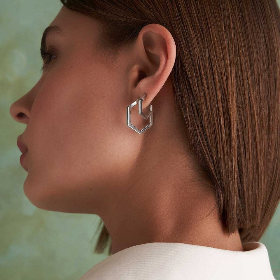 Olivia Burton Ladies Honeycomb Stainless Steel Hoop Earrings