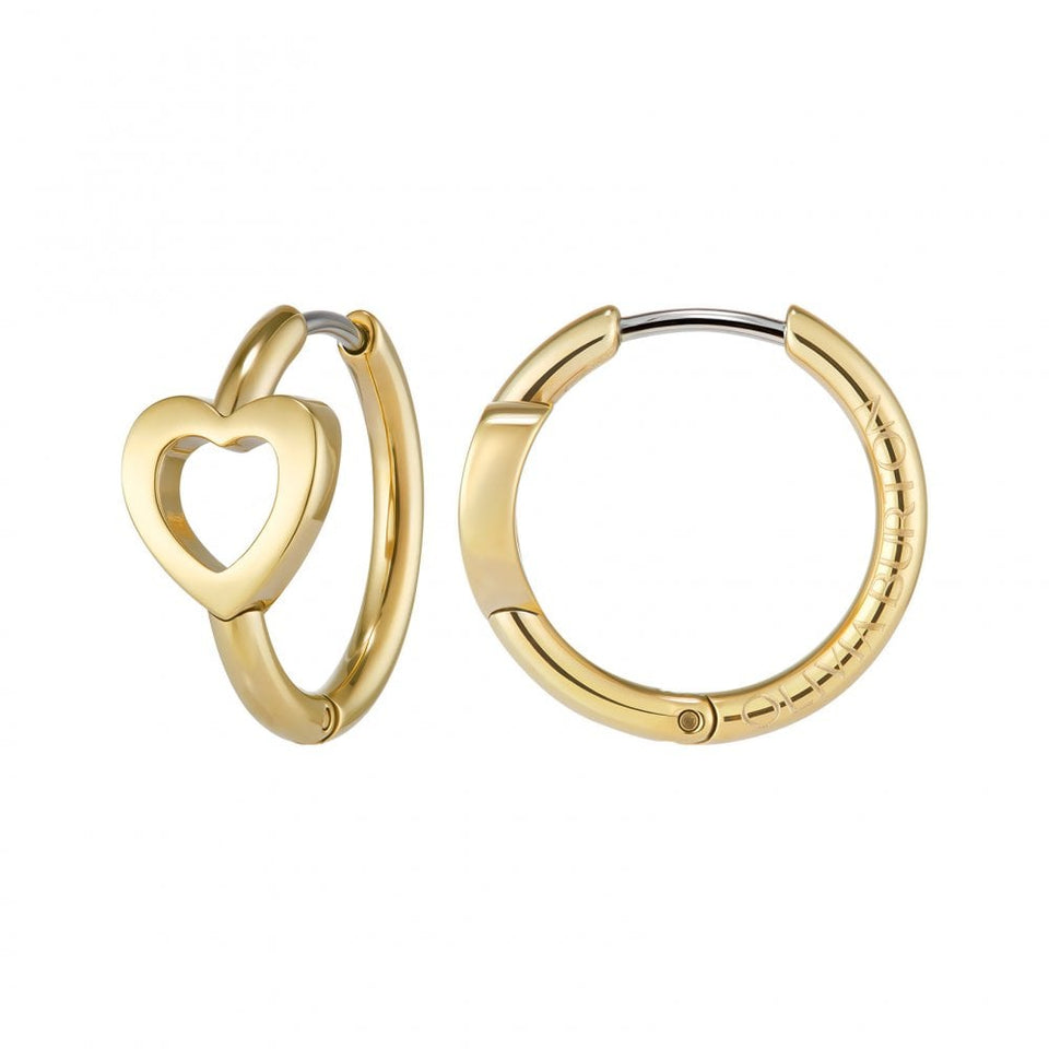 Olivia Burton Ladies Kindred Interlink Heart Gold Plated Hoop Earrings