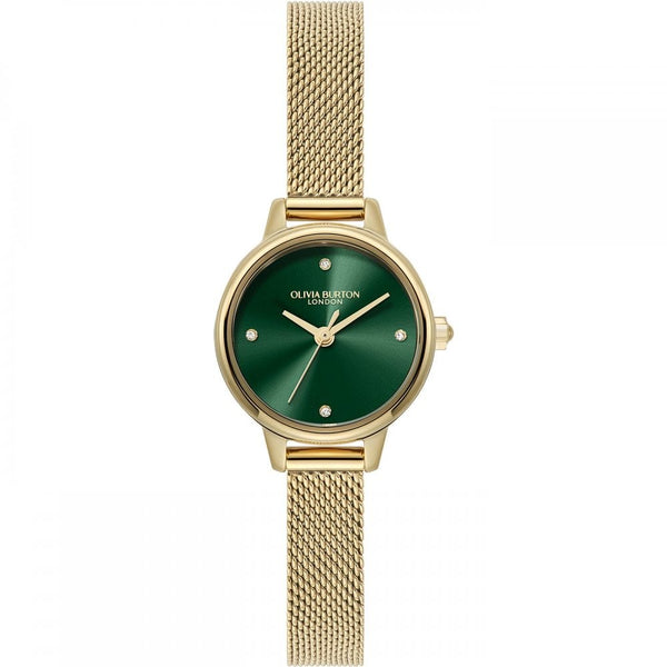 Olivia Burton Ladies Mini Classic Forest Green Dial Gold Plated Mesh Bracelet Watch