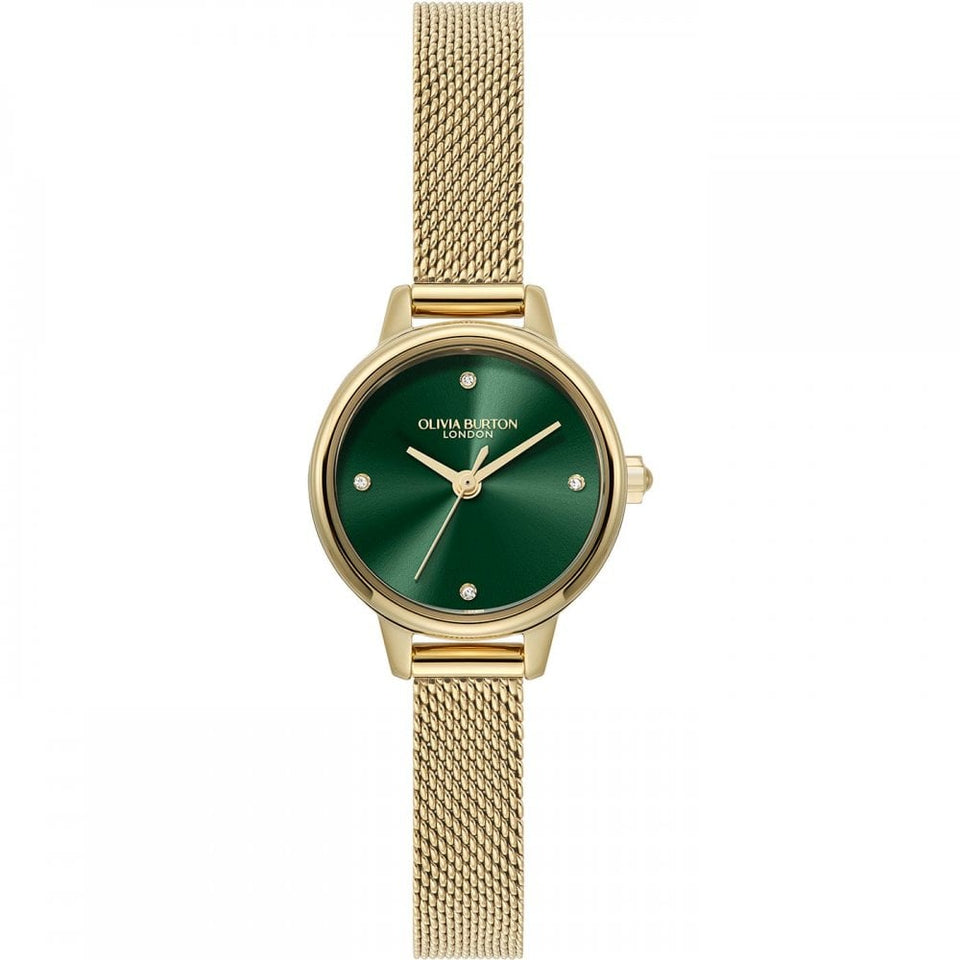 Olivia Burton Ladies Mini Classic Forest Green Dial Gold Plated Mesh Bracelet Watch