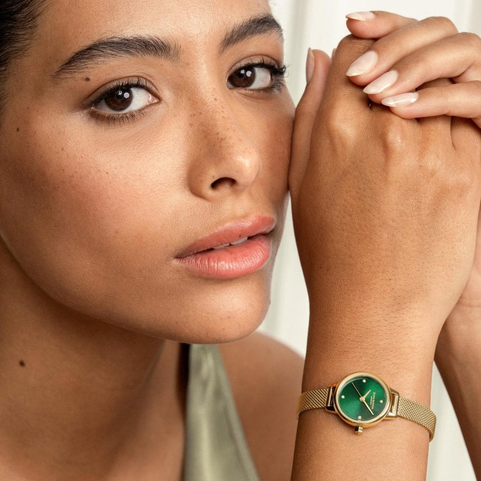 Olivia Burton Ladies Mini Classic Forest Green Dial Gold Plated Mesh Bracelet Watch