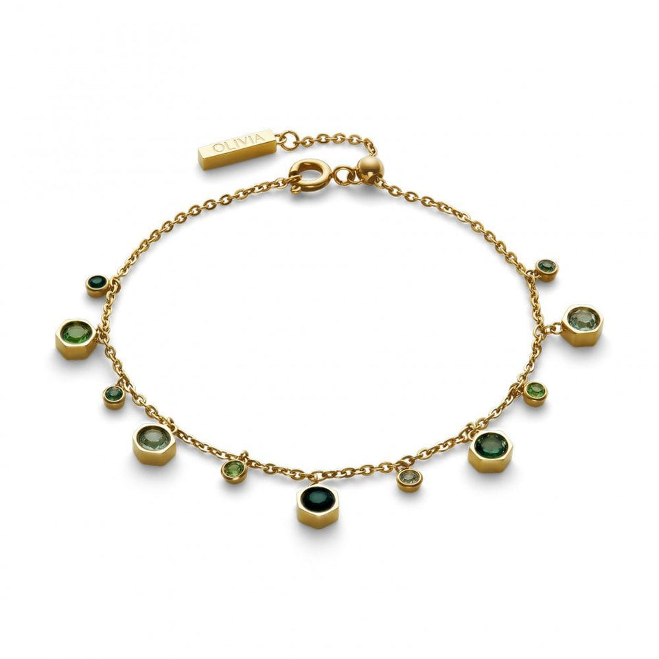 Olivia Burton Ladies Mini Droplet Green Gold Tone Bracelet