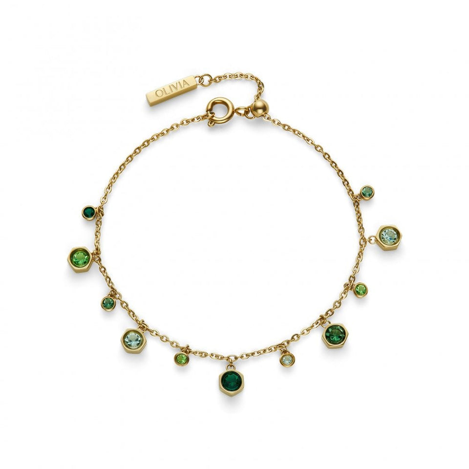 Olivia Burton Ladies Mini Droplet Green Gold Tone Bracelet