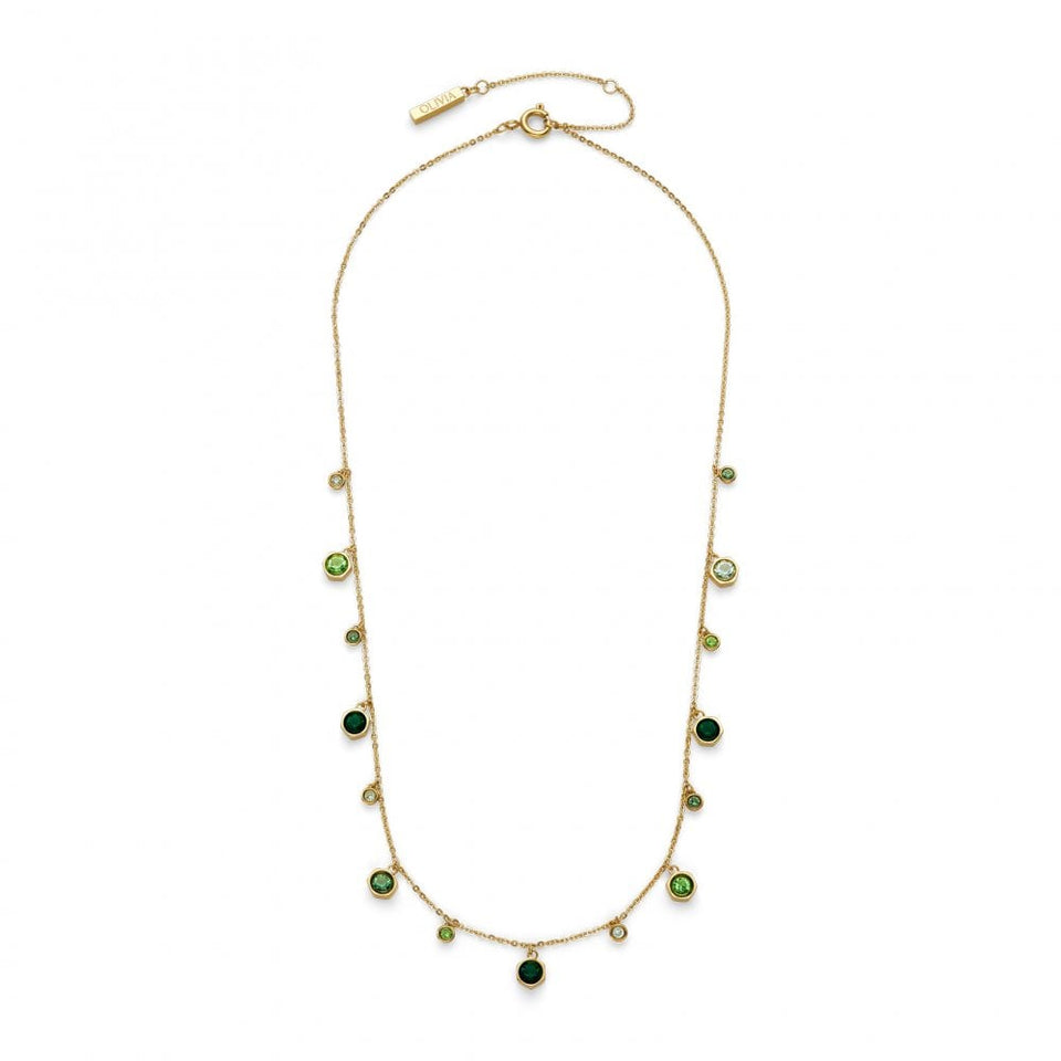 Olivia Burton Ladies Mini Droplet Green Gold Tone Necklace