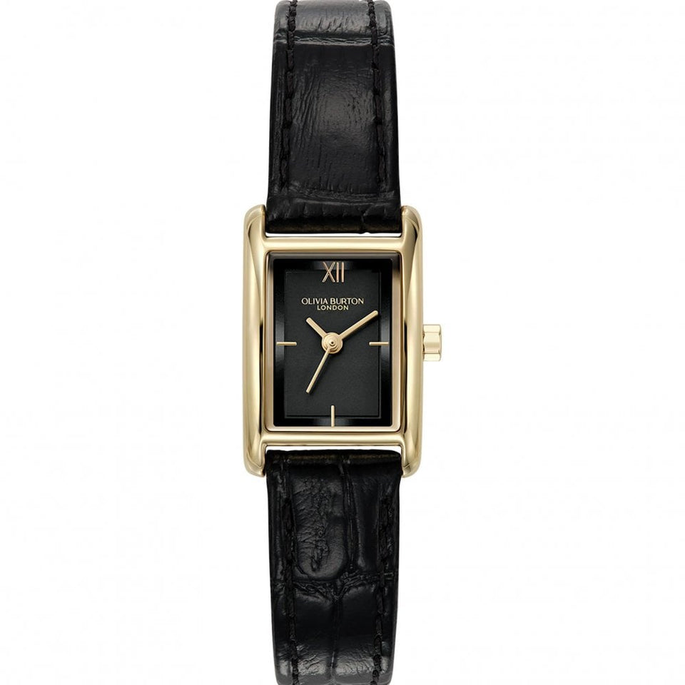 Olivia Burton Ladies Mini Groove Black Leather Strap Watch