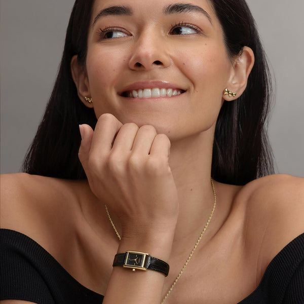 Olivia Burton Ladies Mini Groove Black Leather Strap Watch