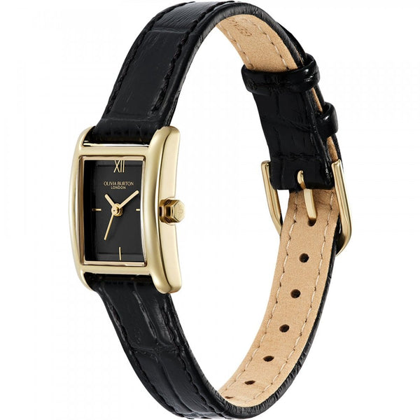 Olivia Burton Ladies Mini Groove Black Leather Strap Watch