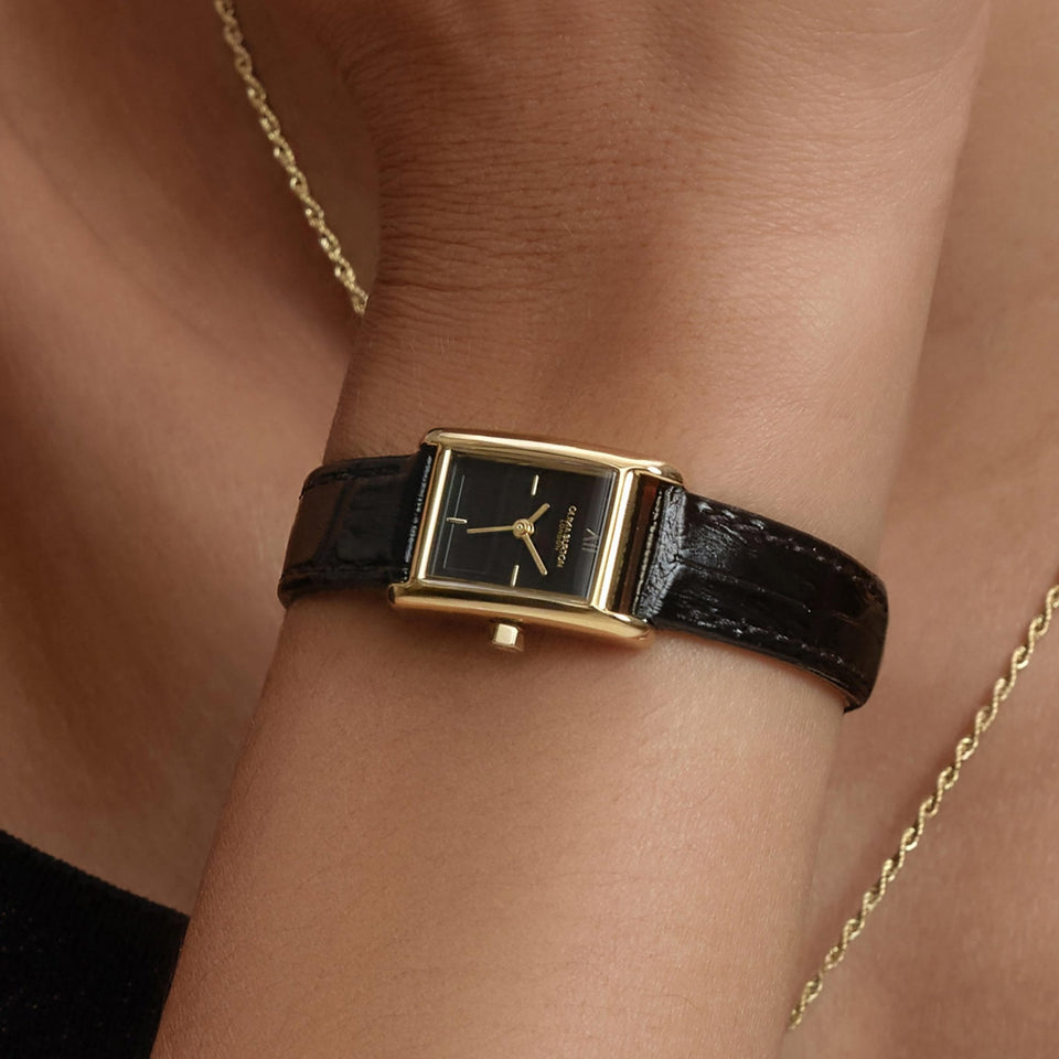Olivia Burton Ladies Mini Groove Black Leather Strap Watch