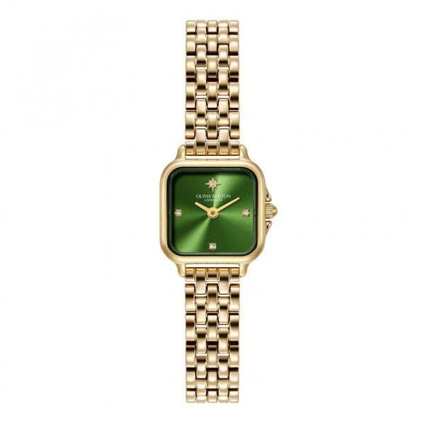 Olivia Burton Ladies Mini Grosvenor Green 20mm Gold Tone Watch