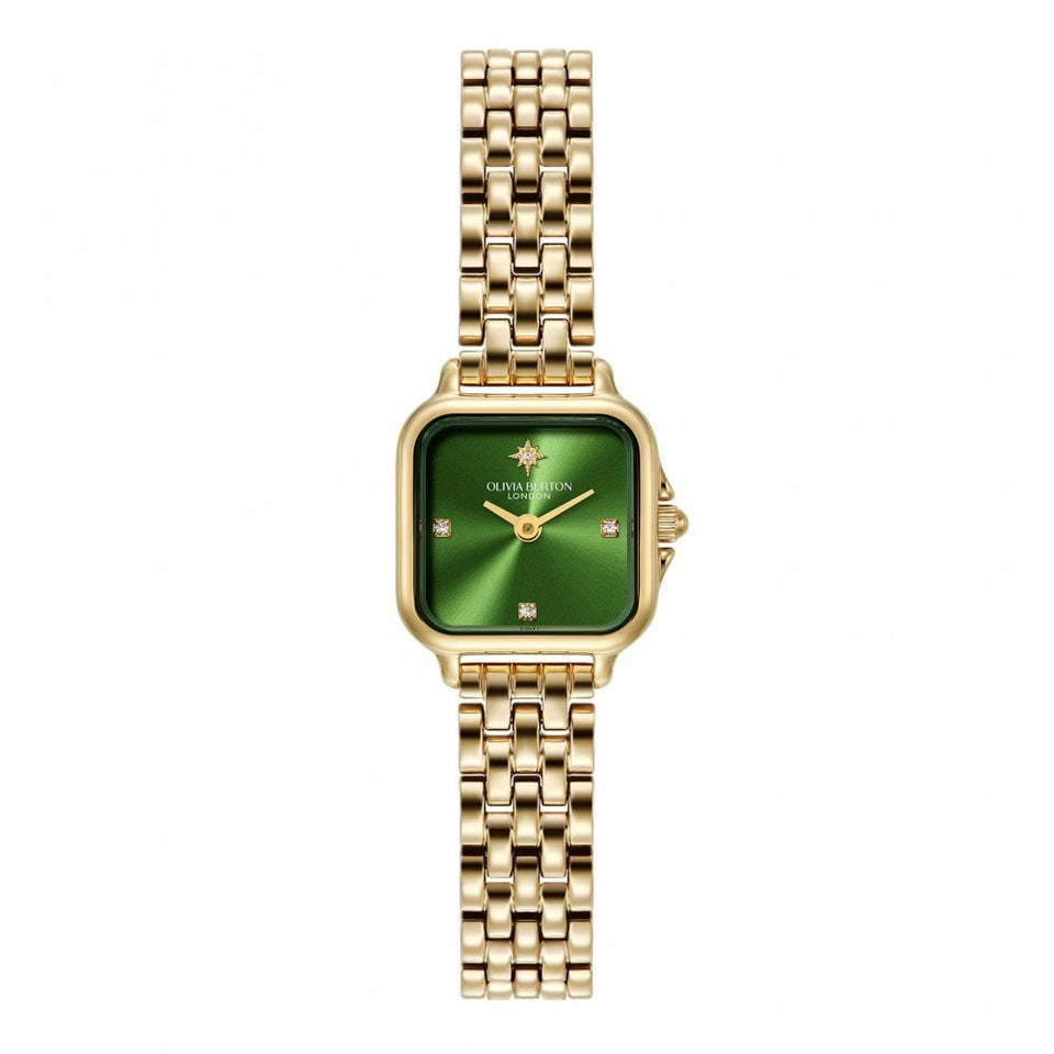 Olivia Burton Ladies Mini Grosvenor Green 20mm Gold Tone Watch