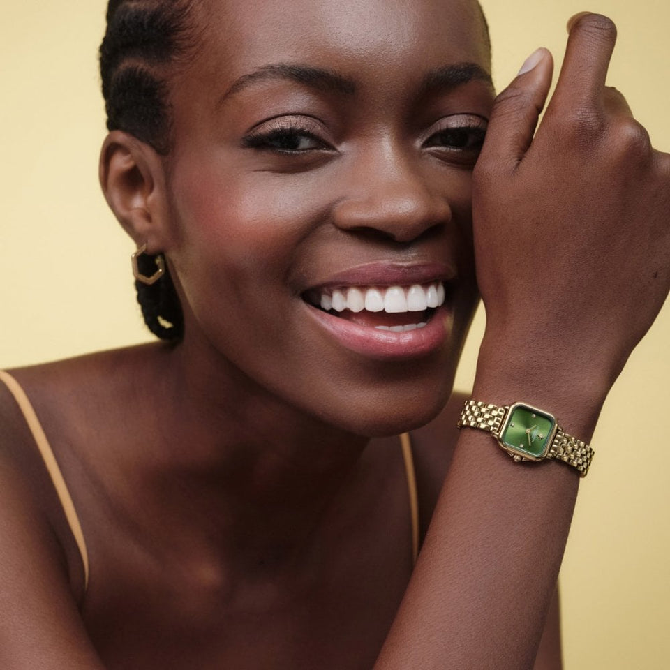 Olivia Burton Ladies Mini Grosvenor Green 20mm Gold Tone Watch