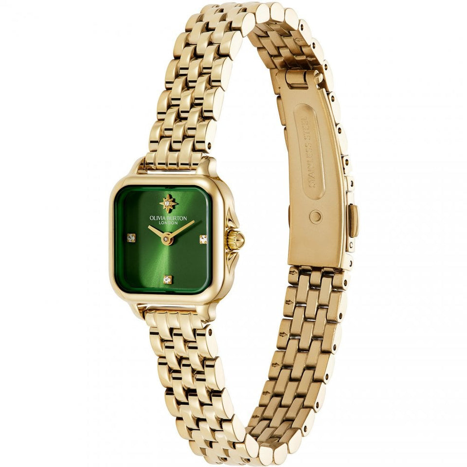 Olivia Burton Ladies Mini Grosvenor Green 20mm Gold Tone Watch