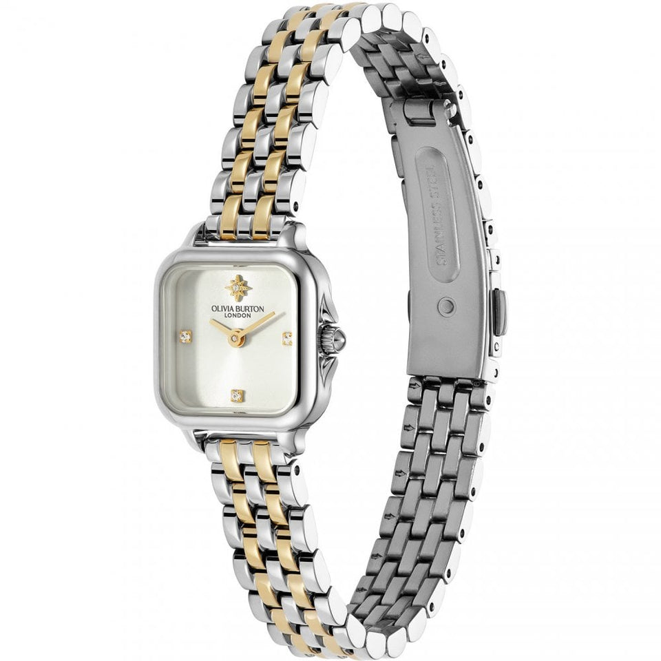 Olivia Burton Ladies Mini Grosvenor Ivory 20mm Two Tone Watch