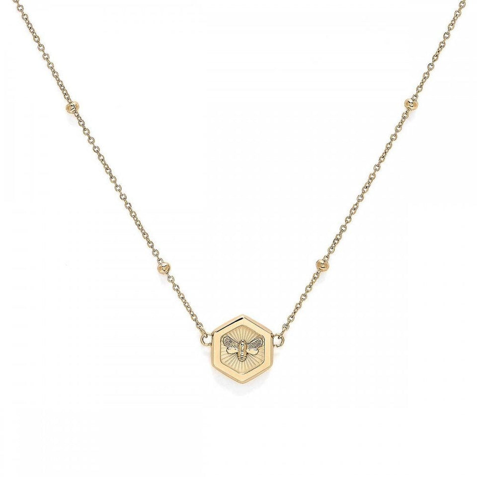 Olivia Burton Ladies Minima Bee Honeycomb Gold Plated Beaded Necklace