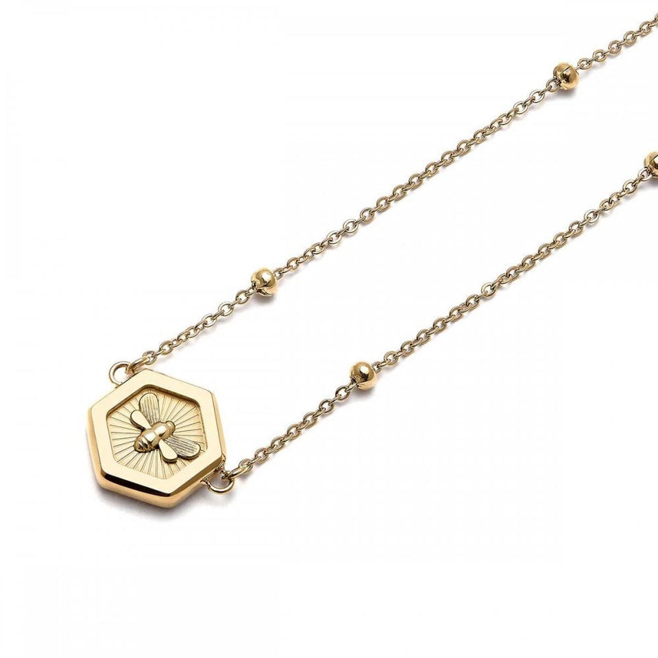 Olivia Burton Ladies Minima Bee Honeycomb Gold Plated Beaded Necklace