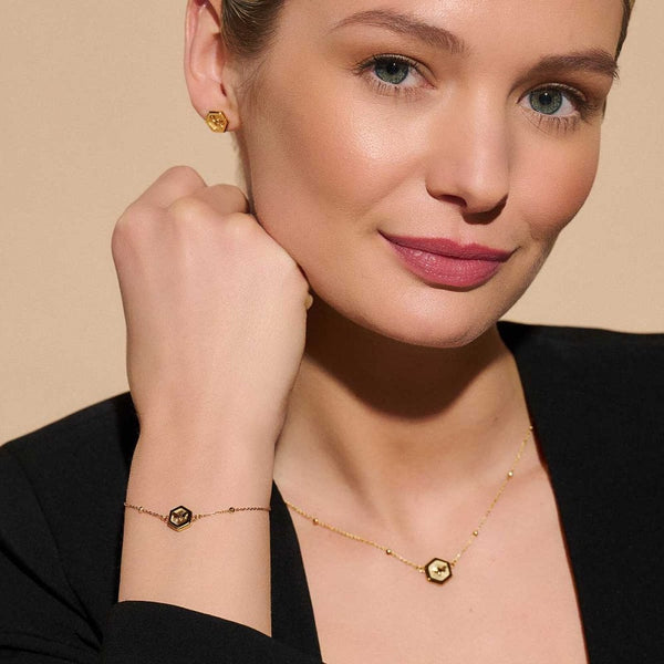 Olivia Burton Ladies Minima Bee Honeycomb Gold Plated Beaded Necklace