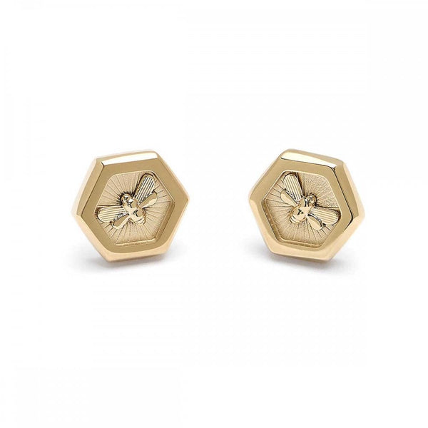 Olivia Burton Ladies Minima Bee Honeycomb Gold Plated Stud Earrings