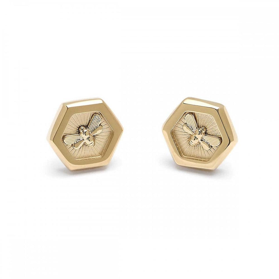 Olivia Burton Ladies Minima Bee Honeycomb Gold Plated Stud Earrings