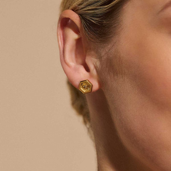 Olivia Burton Ladies Minima Bee Honeycomb Gold Plated Stud Earrings