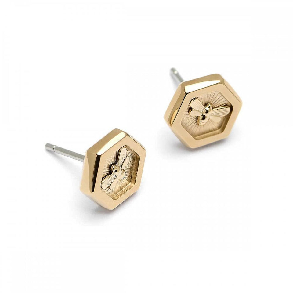 Olivia Burton Ladies Minima Bee Honeycomb Gold Plated Stud Earrings