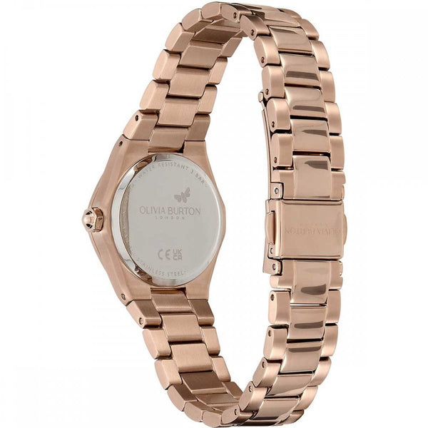 Olivia Burton Ladies Rose Gold Mini Hexa 28mm Cranberry Dial Watch