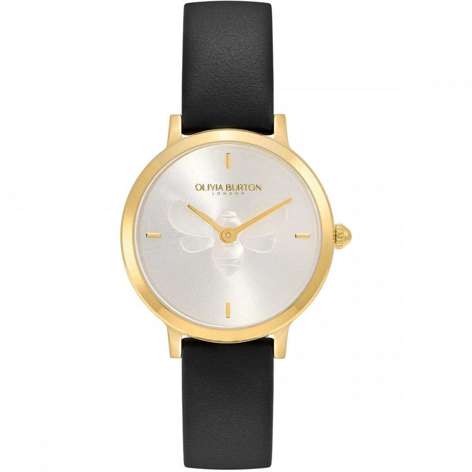 Olivia Burton Ladies Signature Bee Ultra Slim 28mm Black Strap Watch