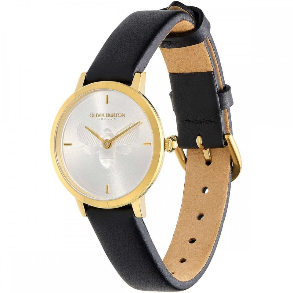 Olivia Burton Ladies Signature Bee Ultra Slim 28mm Black Strap Watch