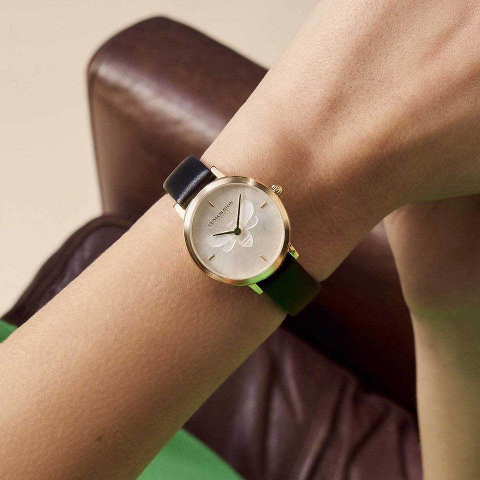 Olivia Burton Ladies Signature Bee Ultra Slim 28mm Black Strap Watch