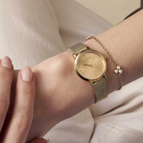 Olivia Burton Ladies Signature Bee Ultra Slim 28mm Gold Mesh Bracelet