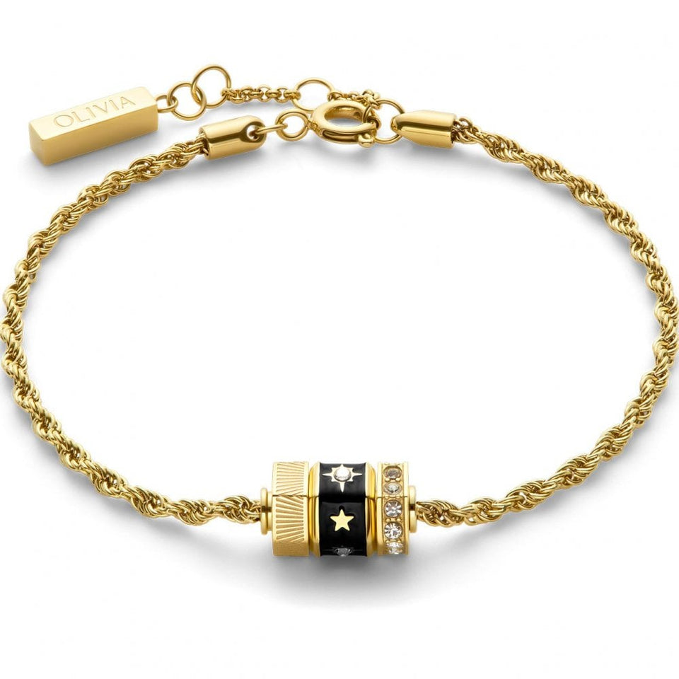 Olivia Burton Ladies Signature Black & Gold Plated Beaded Bracelet