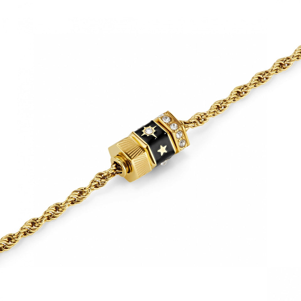 Olivia Burton Ladies Signature Black & Gold Plated Beaded Bracelet