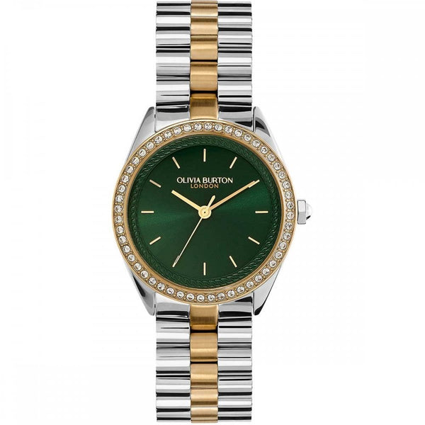 Olivia Burton Ladies Sports Luxe 34mm Forest Green Two Tone Watch