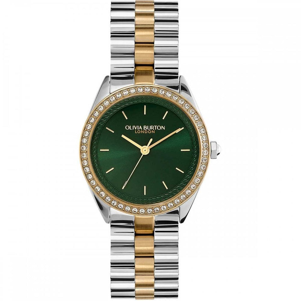 Olivia Burton Ladies Sports Luxe 34mm Forest Green Two Tone Watch