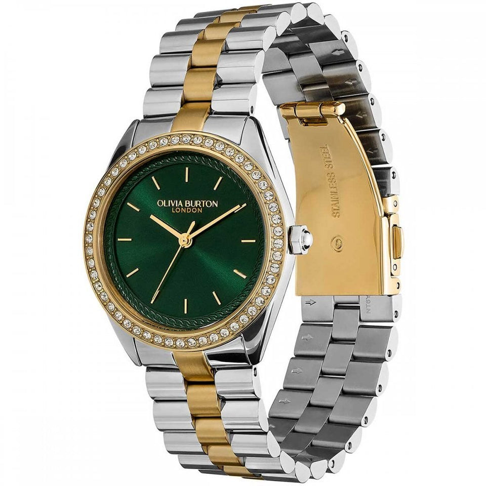 Olivia Burton Ladies Sports Luxe 34mm Forest Green Two Tone Watch
