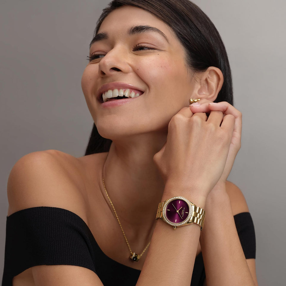 Olivia Burton Ladies Sports Luxe Cherry Dial Gold Plated Watch
