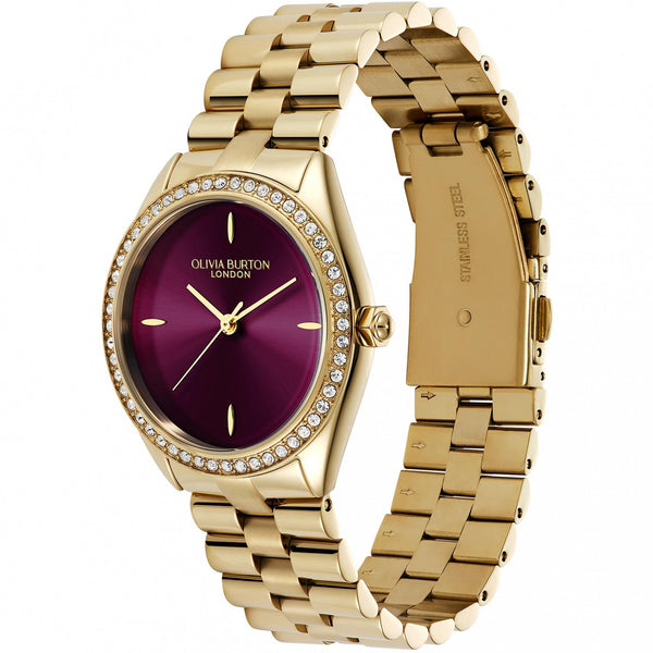 Olivia Burton Ladies Sports Luxe Cherry Dial Gold Plated Watch