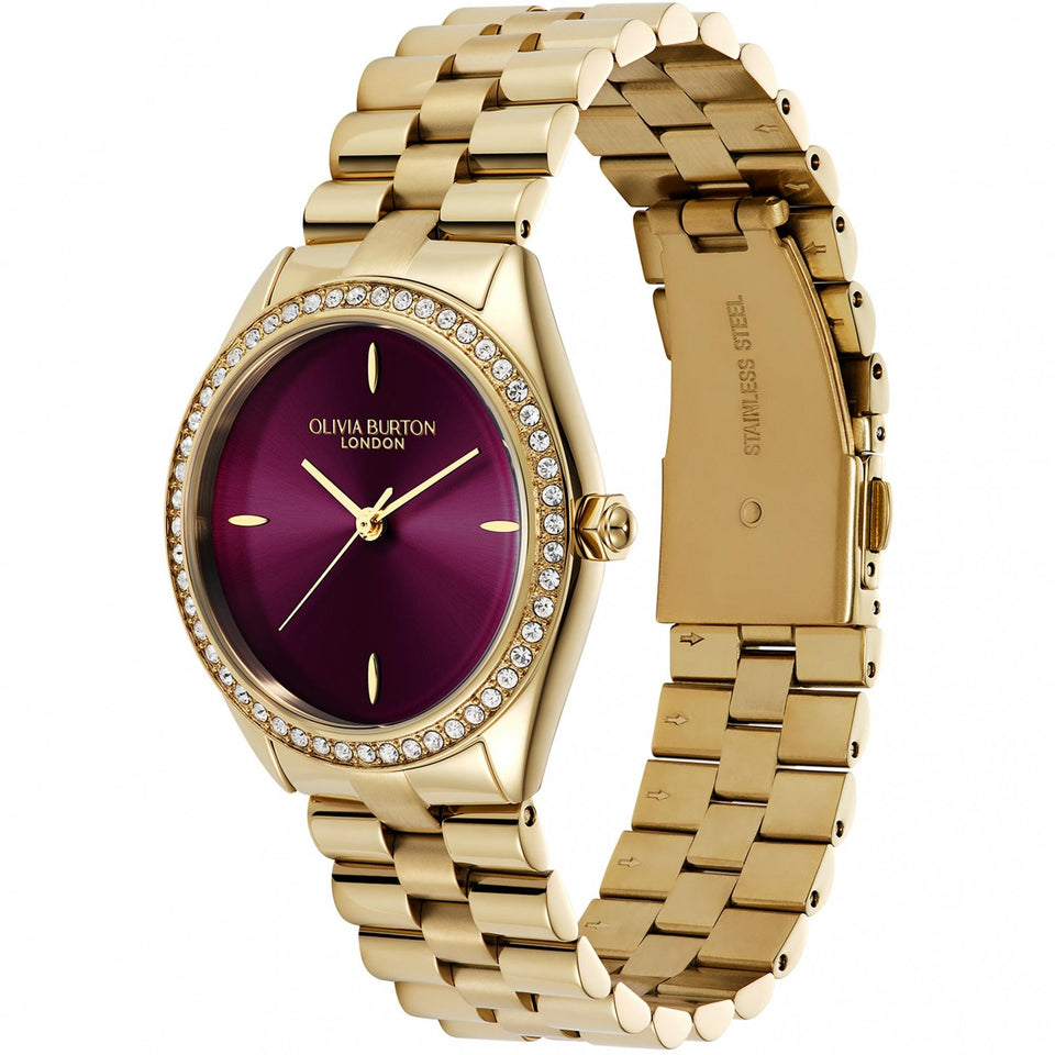Olivia Burton Ladies Sports Luxe Cherry Dial Gold Plated Watch