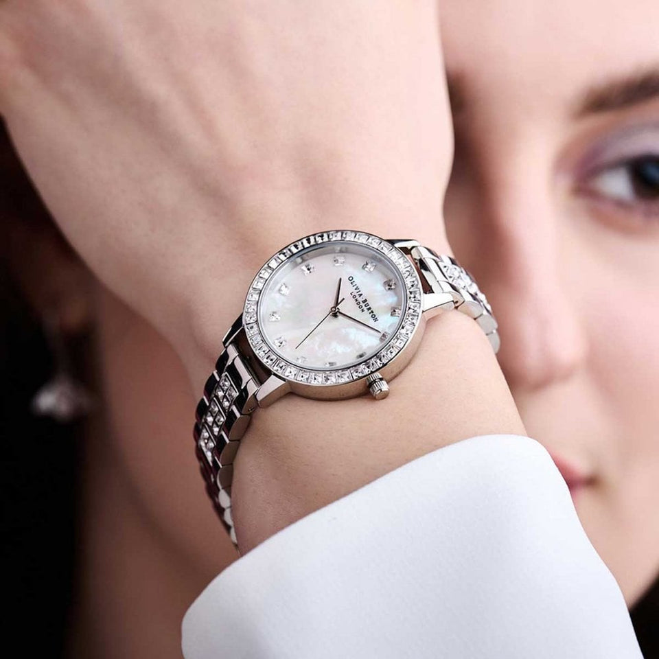 Olivia Burton Ladies Treasure Mother Of Pearl Dial Stone Set Bracelet Watch